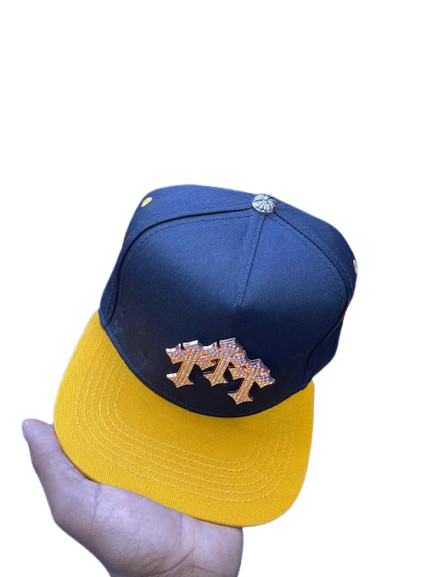 Chrome Hearts Inspired Triple Gothic Cross Snapback Cap – Black & Yellow